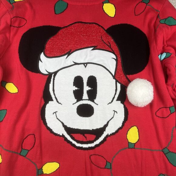 Disney Store Mickey Mouse Christmas Sweater Size Large Red Holiday Bulbs Knit - Picture 2 of 7